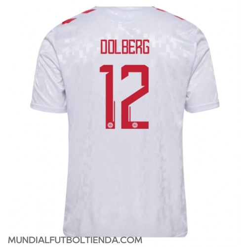 Camiseta Dinamarca Kasper Dolberg #12 Segunda Equipación Replica Eurocopa 2024 mangas cortas